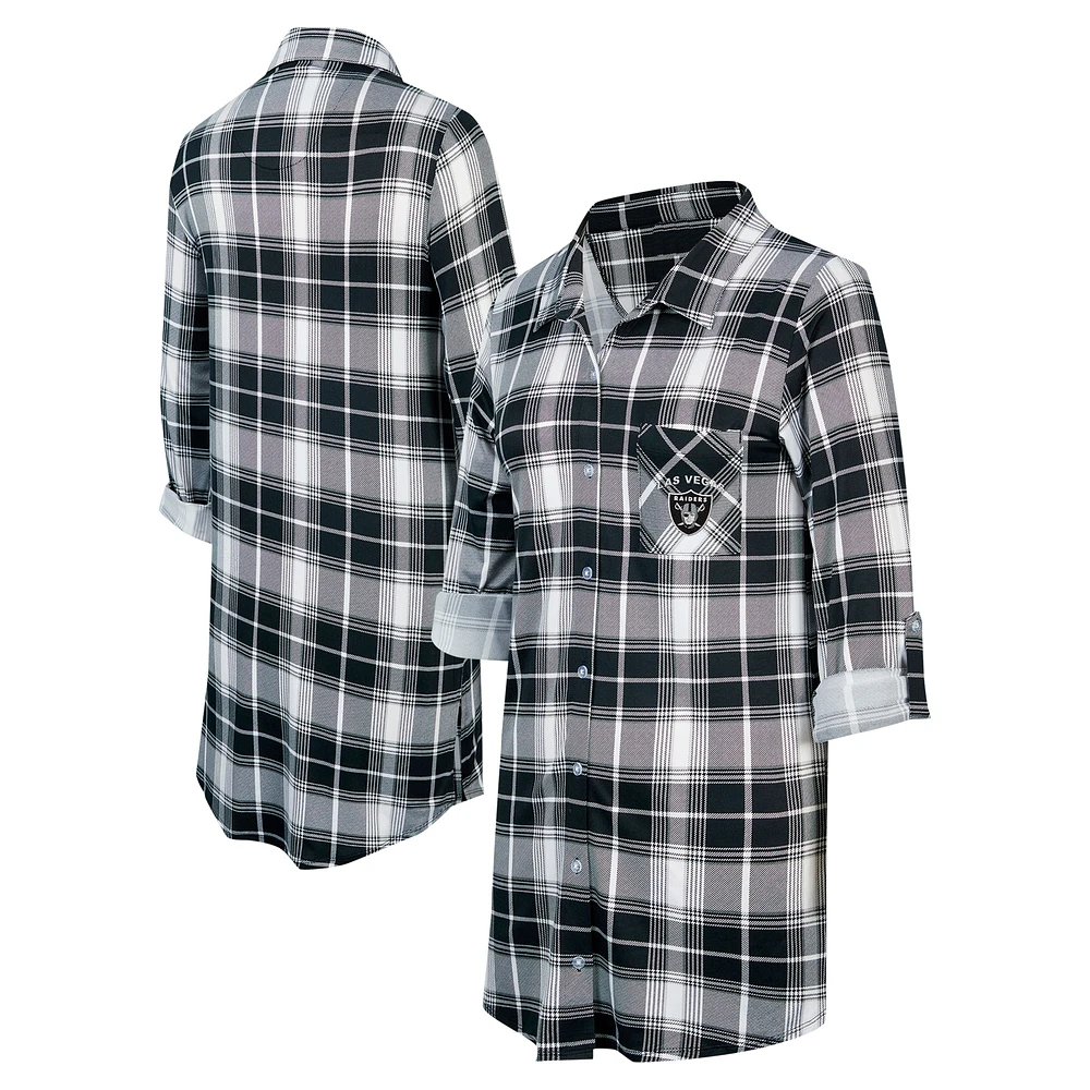 Women's Concepts Sport Black Las Vegas Raiders Ashford Plaid Knit Nightshirt