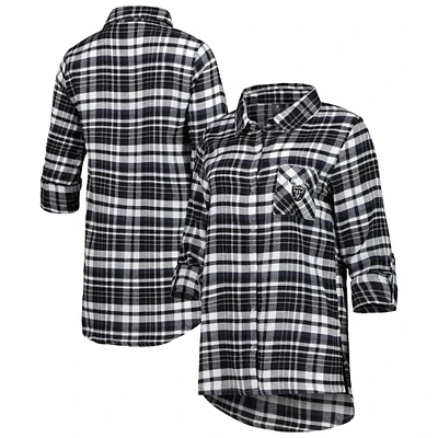 Women's Concepts Sport Black Las Vegas Raiders Mainstay Plaid Full-Button Long Sleeve Nightshirt