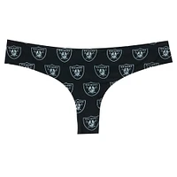 Women's Concepts Sport Black Las Vegas Raiders Record Allover Print Knit Thong