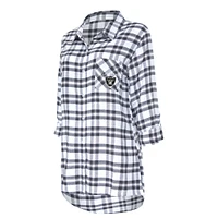 Women's Concepts Sport Charcoal Las Vegas Raiders Sienna Plaid Full-Button Long Sleeve Nightshirt