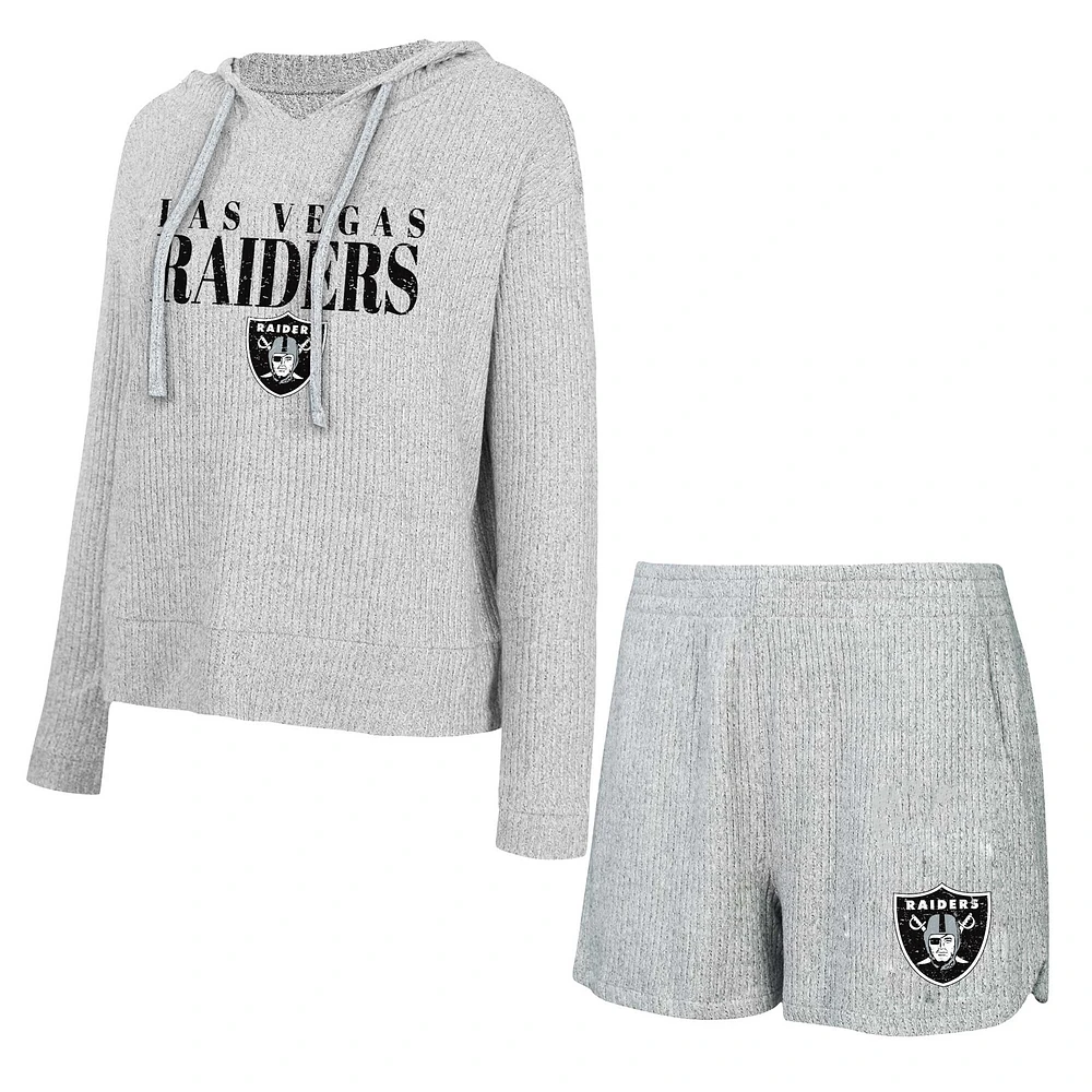 Ensemble t-shirt et short à capuche manches longues Concepts Sport gris Las Vegas Raiders Juniper pour femmes