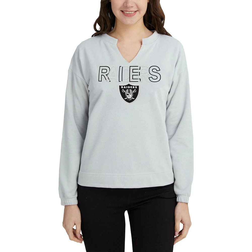 Women's Concepts Sport Gray Las Vegas Raiders Sunray Notch Neck Long Sleeve T-Shirt