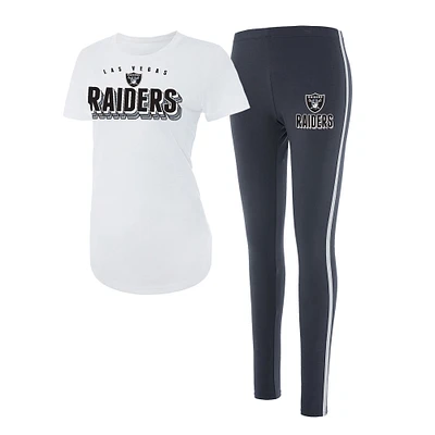 Ensemble haut à manches courtes et leggings Concepts Sport blanc/anthracite des Las Vegas Raiders Sonata pour femme