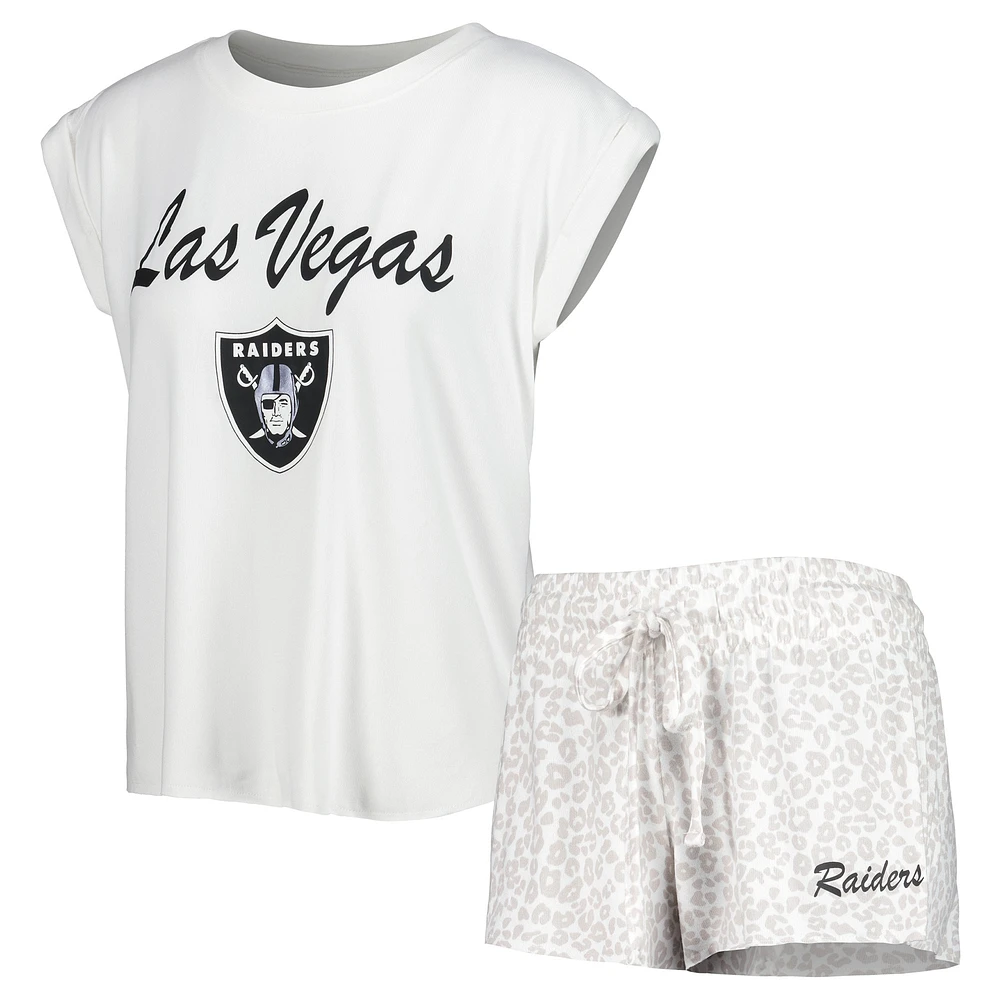 Ensemble de pyjama et short en tricot Las Vegas Raiders Montana Concepts Sport pour femme, blanc/crème