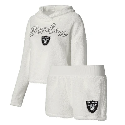 Concepts Sport Blanc Las Vegas Raiders Fluffy Pullover Sweatshirt & Shorts Sleep Set