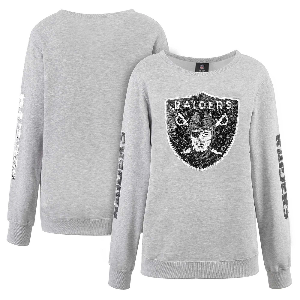 Sweat-shirt à logo pailleté Cuce Heather Grey Las Vegas Raiders pour femmes