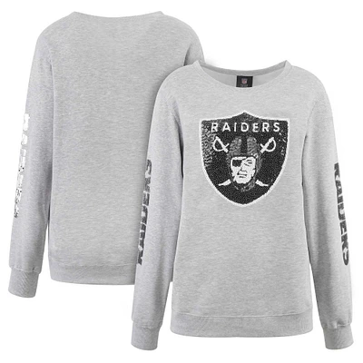 Sweat-shirt à logo pailleté Cuce Heather Grey Las Vegas Raiders pour femmes