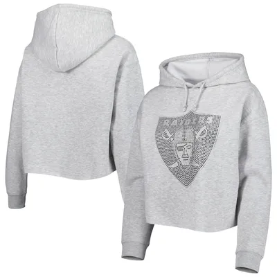 Las Vegas Raiders Cuce Women's Crystal Logo Cropped Pullover Hoodie - Silver