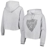 Women's Cuce Silver Las Vegas Raiders Crystal Logo Cropped Pullover Hoodie