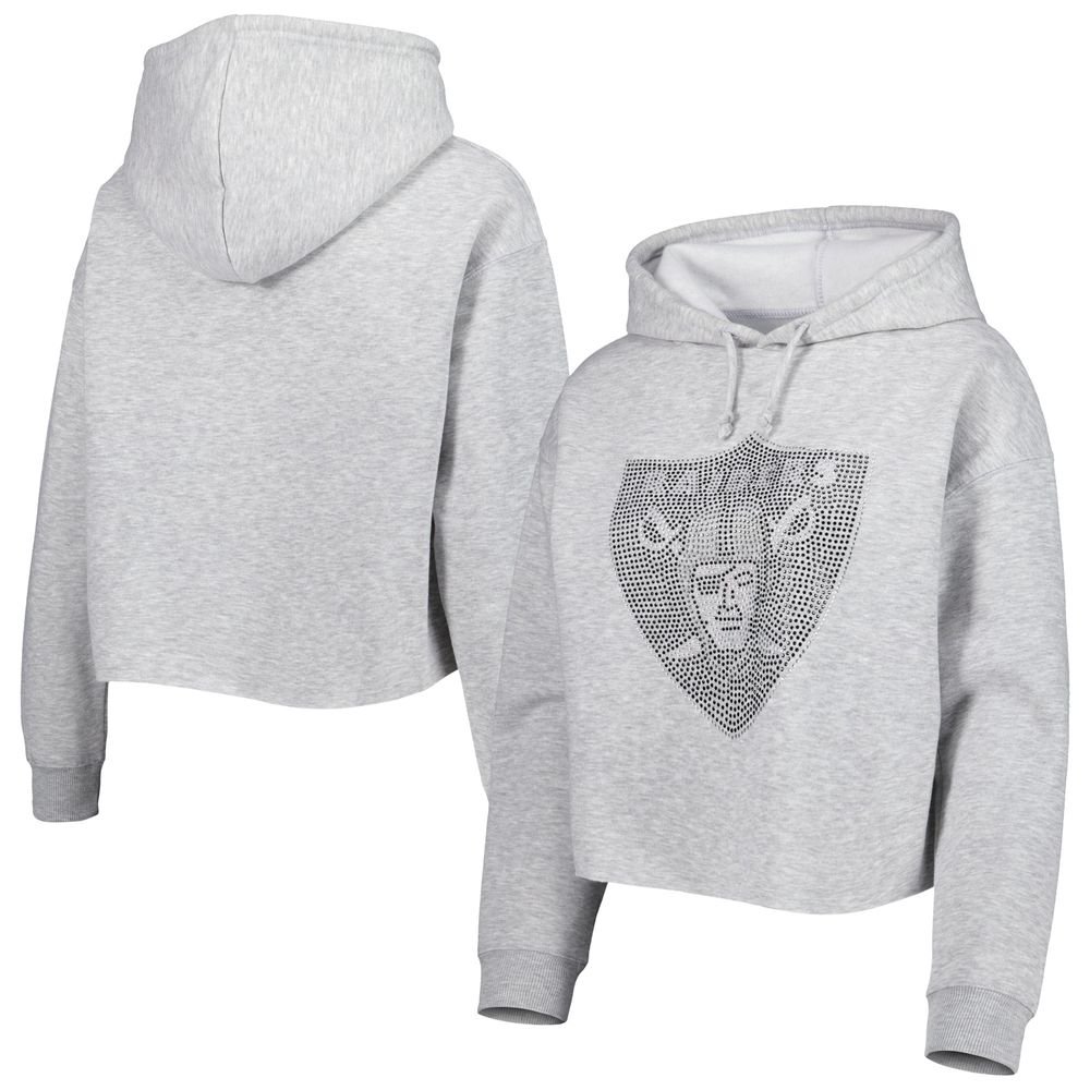 Women's Cuce Silver Las Vegas Raiders Crystal Logo Cropped Pullover Hoodie