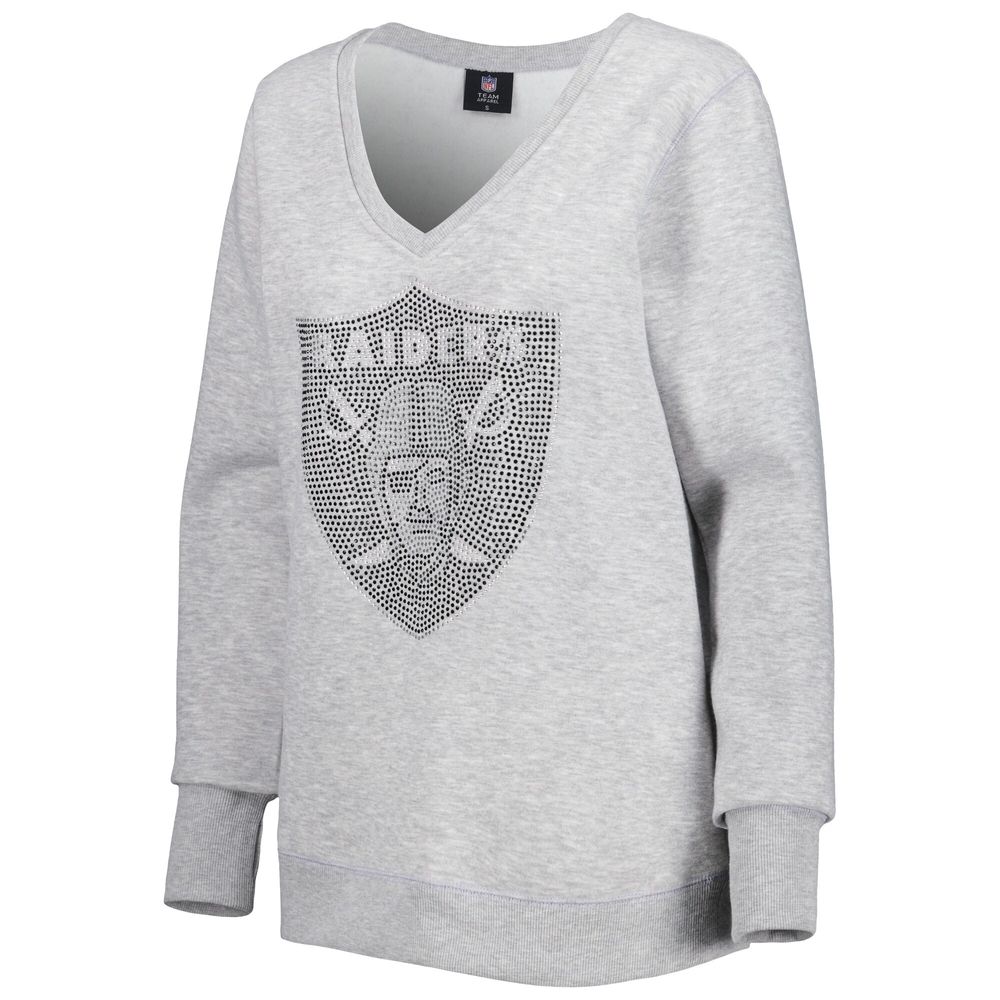 Women's Cuce Silver Las Vegas Raiders Deep V-Neck Pullover Sweatshirt