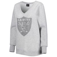 Women's Cuce Silver Las Vegas Raiders Deep V-Neck Pullover Sweatshirt