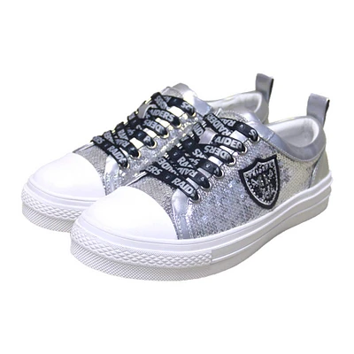 Women's Cuce Silver Las Vegas Raiders Team Sequin Sneakers