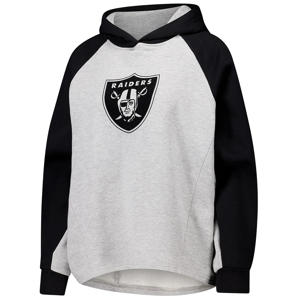 Sweat à capuche court raglan DKNY Sport gris/noir pour femme Las Vegas Raiders Joy