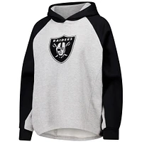 Women's DKNY Sport Gray/Black Las Vegas Raiders Joy Cropped Raglan Pullover Hoodie