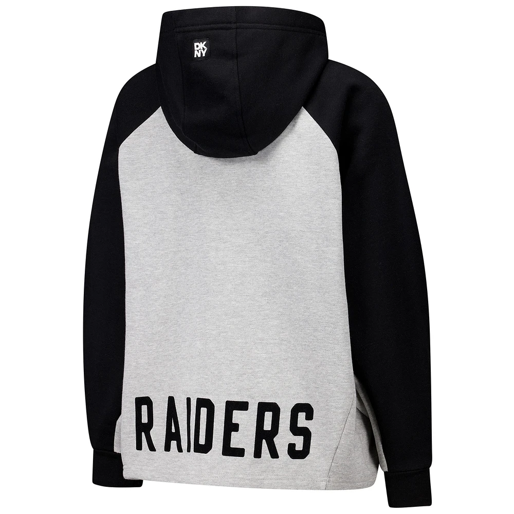 Sweat à capuche court raglan DKNY Sport gris/noir pour femme Las Vegas Raiders Joy