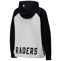 Women's DKNY Sport Gray/Black Las Vegas Raiders Joy Cropped Raglan Pullover Hoodie