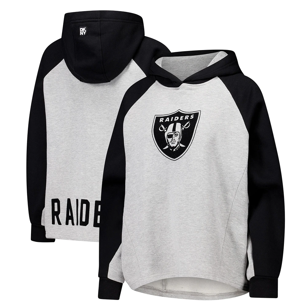 Sweat à capuche court raglan DKNY Sport gris/noir pour femme Las Vegas Raiders Joy