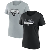 Ensemble combiné de t-shirts fan Fanatics pour femmes, noir/gris, Las Vegas Raiders