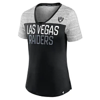 T-shirt à col en V Fanatics pour femmes, noir/gris chiné, Las Vegas Raiders Close Quarters