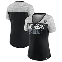 T-shirt à col en V Fanatics pour femmes, noir/gris chiné, Las Vegas Raiders Close Quarters