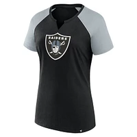 Women's Fanatics Black/Silver Las Vegas Raiders Glittered Primary Raglan T-Shirt