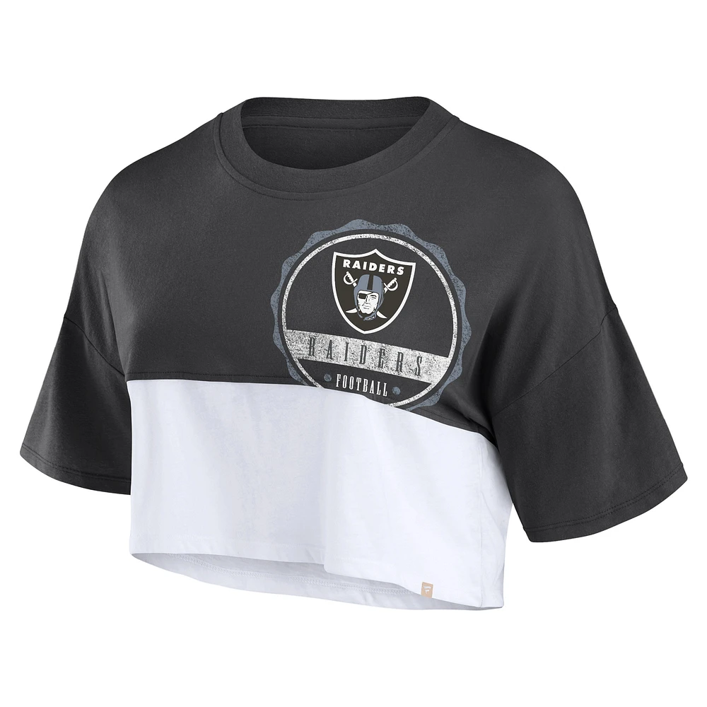 Women's Fanatics Black/White Las Vegas Raiders Boxy Color Split Cropped T-Shirt