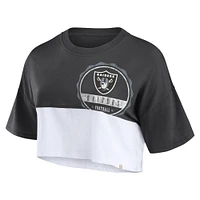 T-shirt court fendu de couleur boxy Fanatics pour femmes, noir/blanc, Las Vegas Raiders