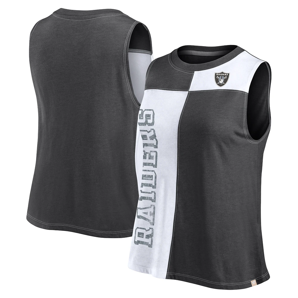 Women's Fanatics Black/White Las Vegas Raiders Script Color Block Tank Top