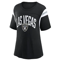 T-shirt noir à rayures gagnées Fanatics pour femmes des Raiders de Las Vegas