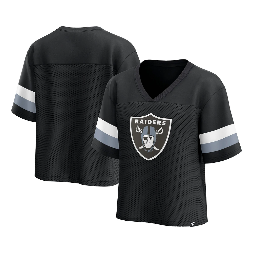 T-shirt court à col en V jersey Fanatics pour femmes, noir, Las Vegas Raiders