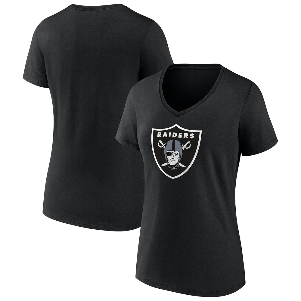 T-shirt à col en V avec logo principal des Las Vegas Raiders Fanatics pour femmes, noir