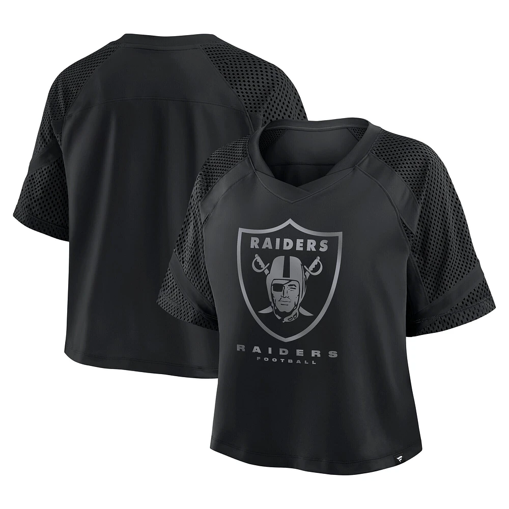 Women's Fanatics Black Las Vegas Raiders Oversized Cornerback Blitz Raglan V-Neck T-Shirt