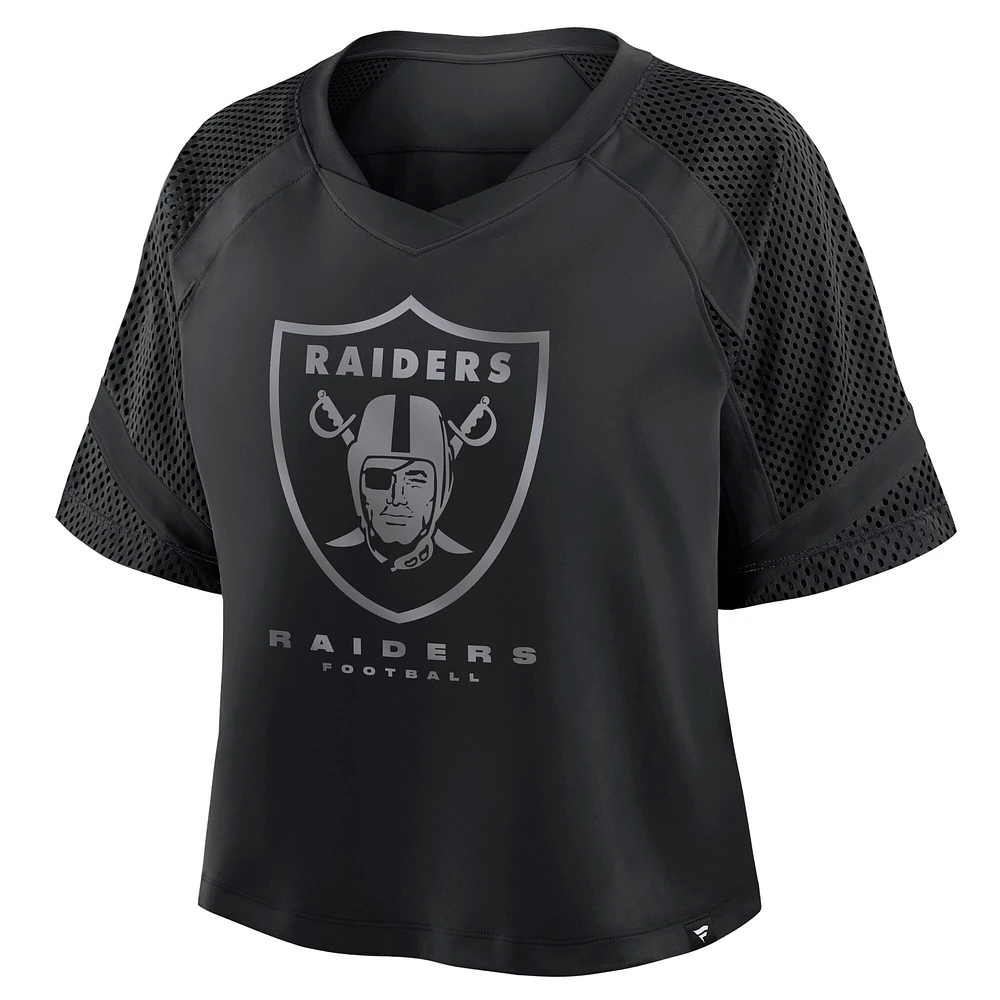 Women's Fanatics Black Las Vegas Raiders Oversized Cornerback Blitz Raglan V-Neck T-Shirt