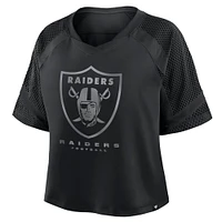 Women's Fanatics Black Las Vegas Raiders Oversized Cornerback Blitz Raglan V-Neck T-Shirt