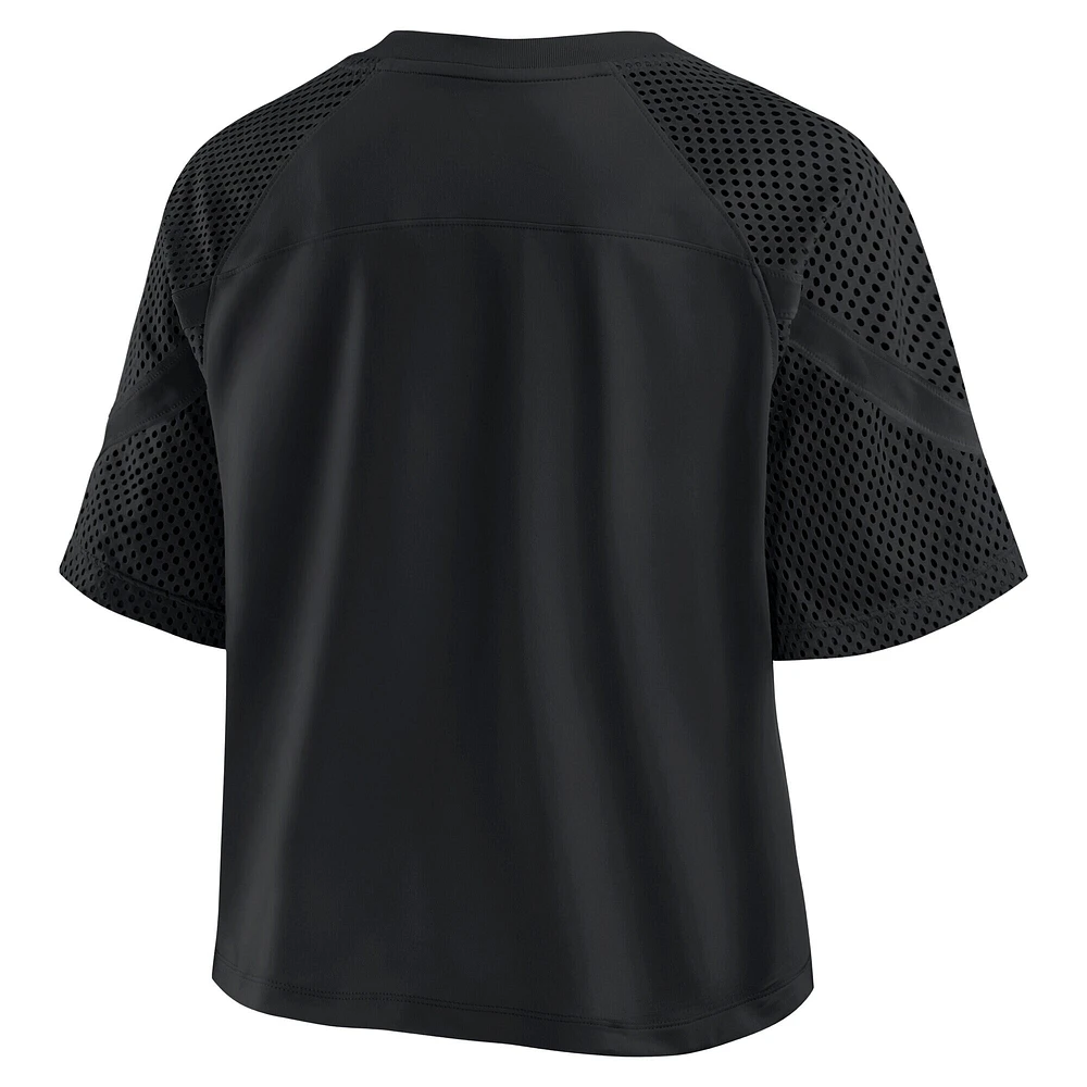 Women's Fanatics Black Las Vegas Raiders Oversized Cornerback Blitz Raglan V-Neck T-Shirt