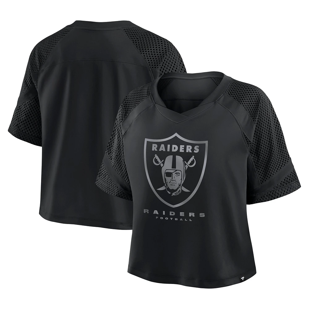 Women's Fanatics Black Las Vegas Raiders Oversized Cornerback Blitz Raglan V-Neck T-Shirt