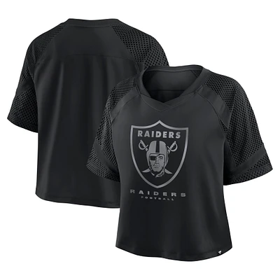 Women's Fanatics Black Las Vegas Raiders Oversized Cornerback Blitz Raglan V-Neck T-Shirt
