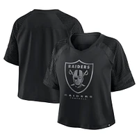 Women's Fanatics Black Las Vegas Raiders Oversized Cornerback Blitz Raglan V-Neck T-Shirt