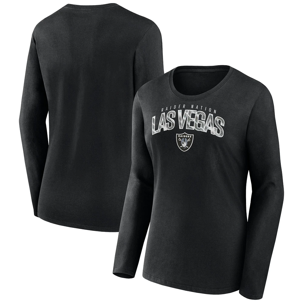 Women's Fanatics Black Las Vegas Raiders Plus Measure Distance Scoop Neck Long Sleeve T-Shirt