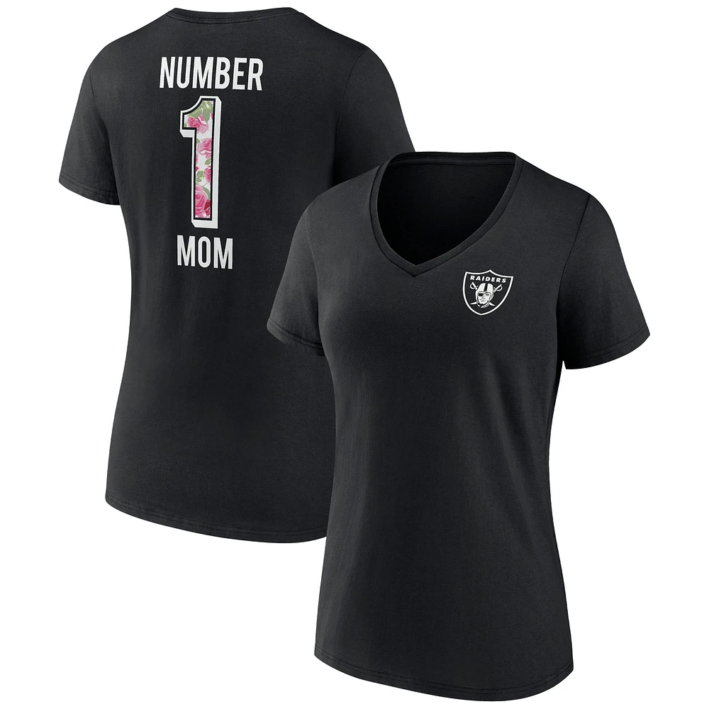 Women's Fanatics Black Las Vegas Raiders Plus Mother's Day #1 Mom V-Neck T-Shirt