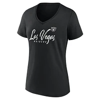 T-shirt noir à col en V Fanatics pour femmes des Raiders de Las Vegas Shine Time