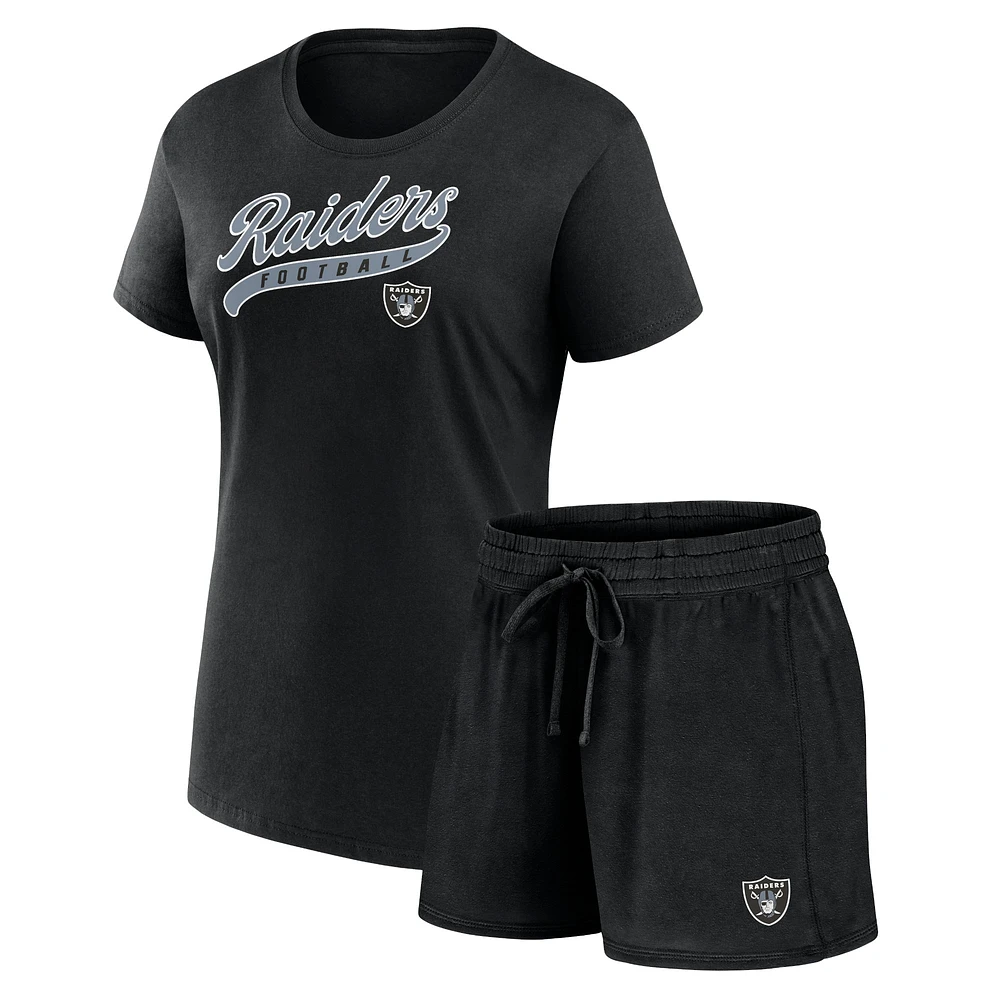 Pack combiné t-shirt et short Fanatics noirs Las Vegas Raiders Start to Finish pour femmes