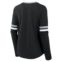 Women's Fanatics Black Las Vegas Raiders Won and Done Lace-Up Long Sleeve Fashion Top