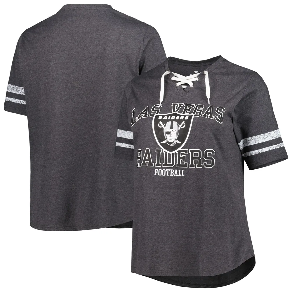 Lids Las Vegas Raiders Fanatics Branded Women's Plus Lace-Up V-Neck T-Shirt  - Heather Charcoal