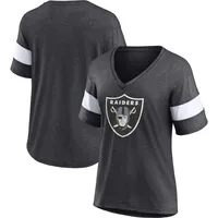 Women's Heathered Gray Las Vegas Raiders Plus Size Lace-Up V-Neck T-Shirt