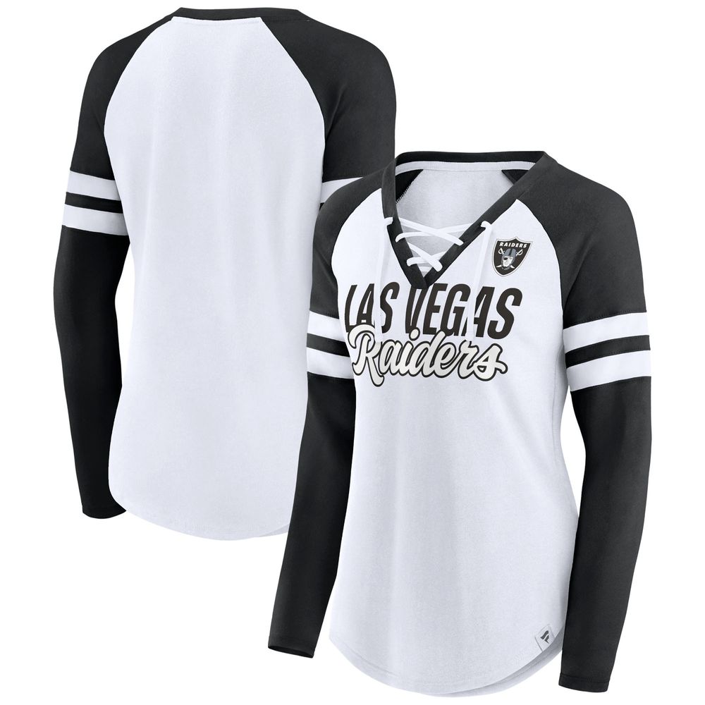 Fanatics Branded Women's Fanatics Branded White Las Vegas Raiders Plus True  to Form Lace-Up V-Neck Raglan Long Sleeve T-Shirt