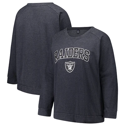 Women's Fanatics  Charcoal Las Vegas Raiders Acid Wash Raglan Pullover Sweatshirt