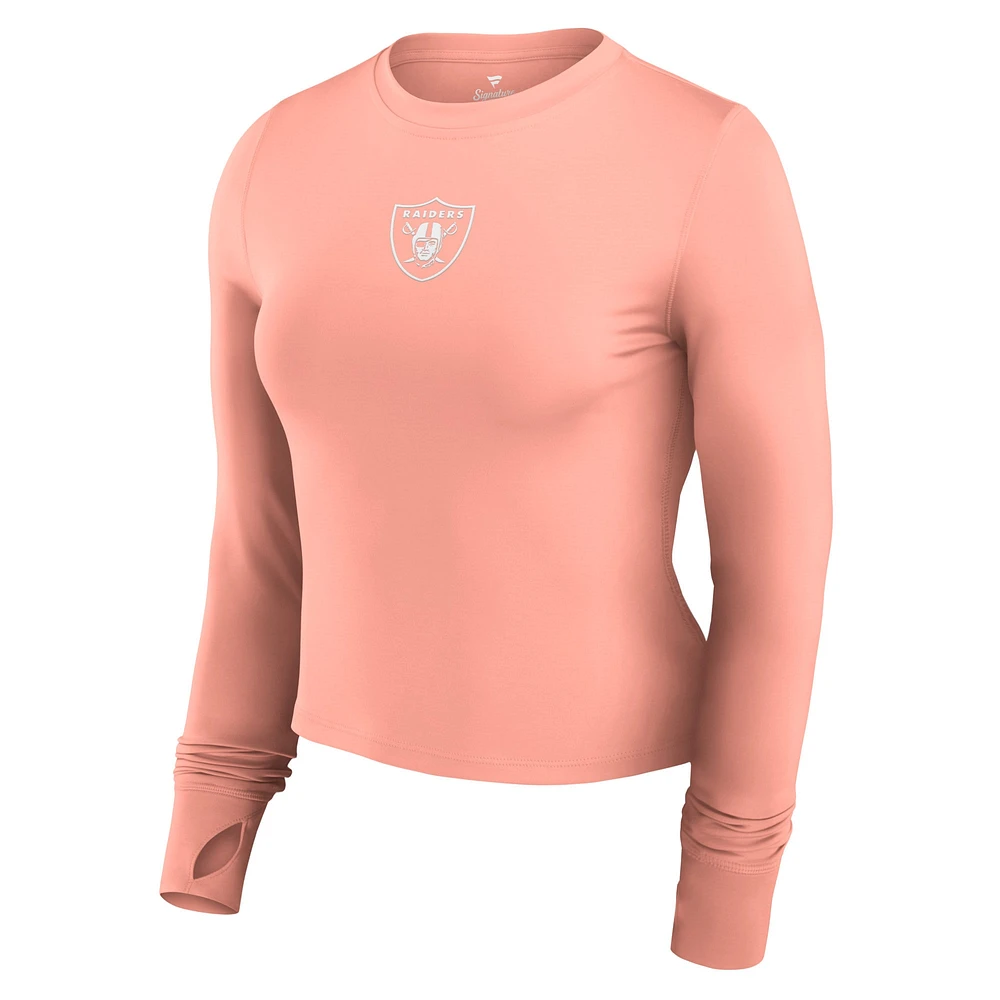 Women's Fanatics Coral Las Vegas Raiders Studio Fitted Long Sleeve Gym Top