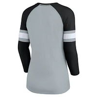 Women's Fanatics Gray/Black Las Vegas Raiders Arch Raglan 3/4-Sleeve Notch Neck T-Shirt